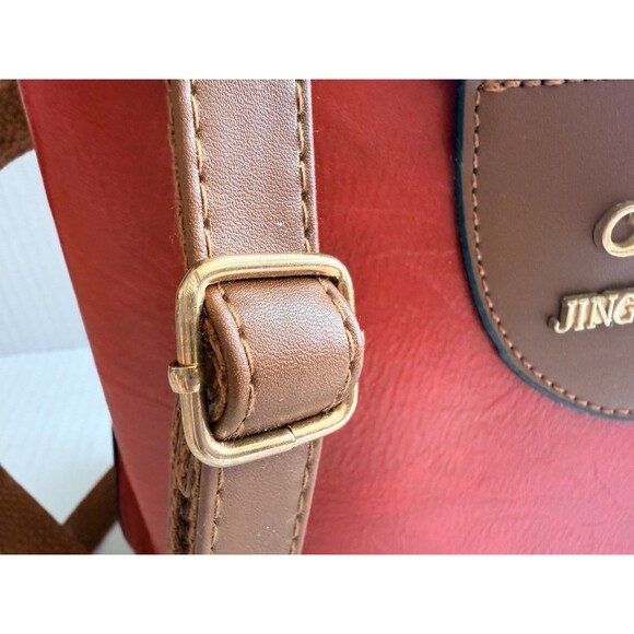 JINGPINDAISHU Women's Red & Brown Handbag Faux Leather Adjustable Strap - Picture 4 of 11